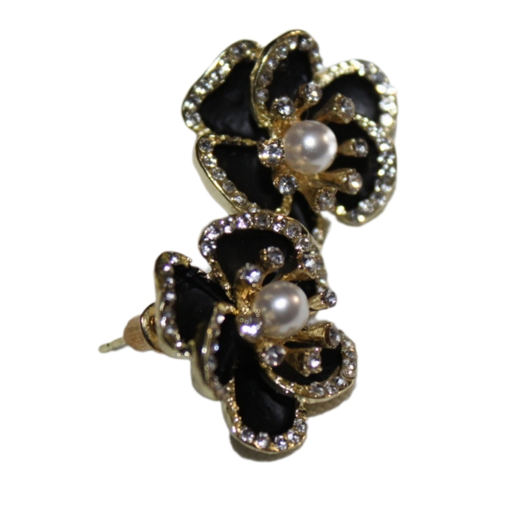 Rhinestone Flower Pearl Earrings - Picture 7 of 16